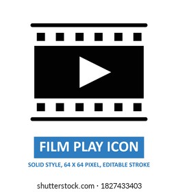 Film play icon vector illustration on white background. based on 64 x 64 pixel. solid style. expanded. editable stroke.