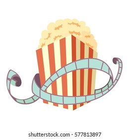 Film and popcorn icon. Cartoon illustration of film and popcorn vector icon for web