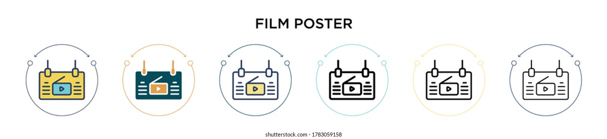 Film poster icon in filled, thin line, outline and stroke style. Vector illustration of two colored and black film poster vector icons designs can be used for mobile, ui, web