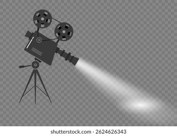 Cartaz de filme com câmera de filme retrô e destaque vibrante mostrando conceito de entretenimento de mídia e ilustração de desenhos animados coloridos para o layout do festival de cinema com rolo de fita e equipamento de produção

