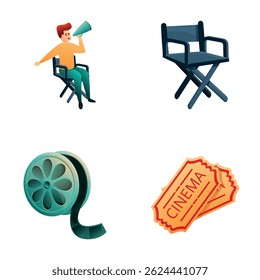 Film producer icons set cartoon vector. Making shooting. Work man