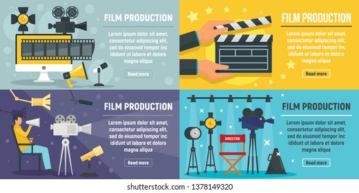 Film production banner set. Flat illustration of film production vector banner set for web design