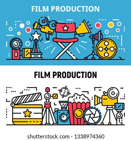 Film production banner set. Outline set of film production vector banner for web design