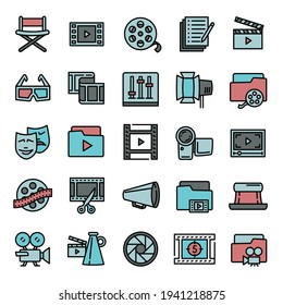 Film production icon. Outline film production vector icon for web design isolated on white background