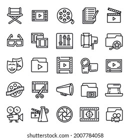 Film production icon. Outline film production vector icon for web design isolated on white background