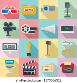 Film production icons set. Flat set of film production vector icons for web design