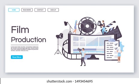 Film Production Landing Page Vector Template. Video Making Website Interface Idea With Flat Illustrations. Movie Pre Production Homepage Layout. Filmmaking Crew Web Banner, Webpage Cartoon Concept