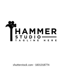 Film production logo template. Cinema logo. Hammer and camera concept.