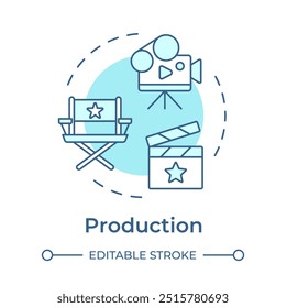 Film production multi color concept icon. Movie producing. Filmmaking equipment, technology. Round shape line illustration. Abstract idea. Graphic design. Easy to use in infographic, presentation