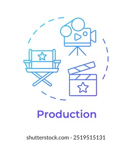 Film production multi color concept icon. Movie producing. Filmmaking equipment, technology. Round shape line illustration. Abstract idea. Graphic design. Easy to use in infographic, presentation