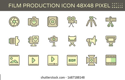 Film and film production vector icon design, 48X48 pixel perfect and editable stroke.