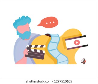 Film Production vector illustration concept, people people in the studio making a film, can use for, landing page, template, ui, web, mobile app, poster, banner, flyer, background