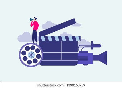 Film Production vector illustration. Movie Making Set Concept concept with people character for web landing page template, banner, presentation, Card, Book Illustration and print media