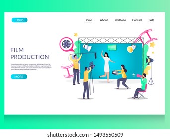 Film production vector website template, web page and landing page design for website and mobile site development. Videography, cinematography, movie making, cinema industry.