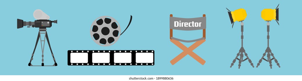 Film productions icon set. Vector illustration. Entertainment business..eps