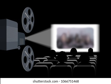 Film projector, film screening in the cinema.