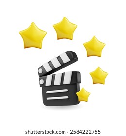 Film rating, Cinema Awards nomination, ranking blog golden stars, movie festival ceremony icon . Vector cartoon 3d isolated