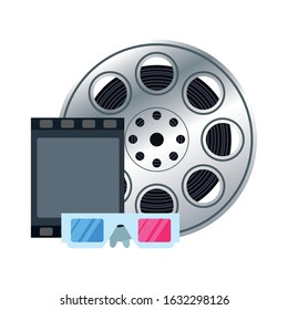 film reel with 3d glasses over white background, vector illustration