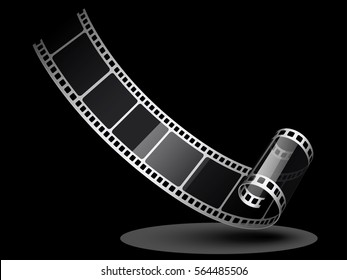 Film reel background. Realistic film roll. Movie recording backdrop. Video roll frame. filmstrip. camera vintage retro decoration.