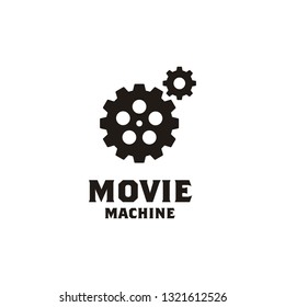 Film Reel with Cog Wheel Gears for Movie Cinema Video Studio Productions logo design