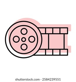 Film Reel color shadow line icon outline icon, pixel perfect 