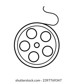 Film reel. Coloring book Black and white vector illustration.
