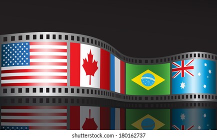 Film reel with different flags.