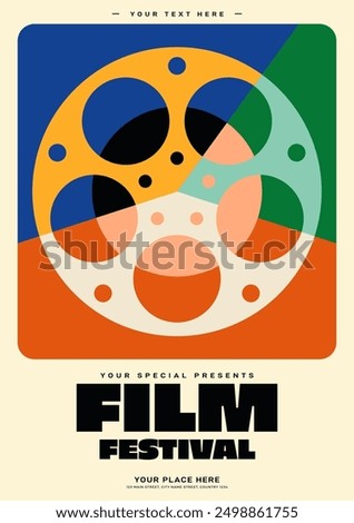 Film reel divided into various parts in different colors. Movie and film festival poster template design background. Can be used for backdrop, brochure, flyer, banner, vector illustration