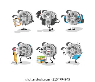 the film reel education set character. cartoon mascot vector