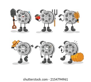 the film reel farmer group character. cartoon mascot vector