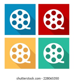 film reel  - flat icon with long shadow