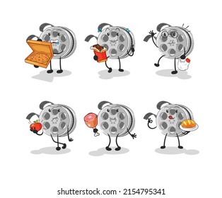 the film reel food set character. cartoon mascot vector