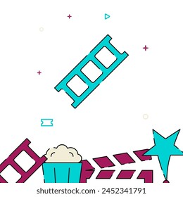 Film reel, frames filled line vector icon, simple illustration, related bottom border.
