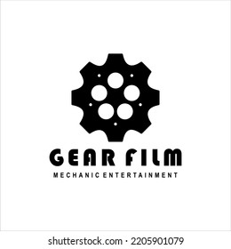 Film Reel and Gears for Movie and Cinema Productions logo design.
