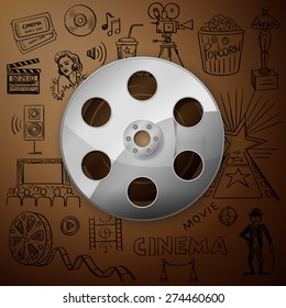 Film Reel and hand draw cinema icon, excellent vector illustration, EPS 10