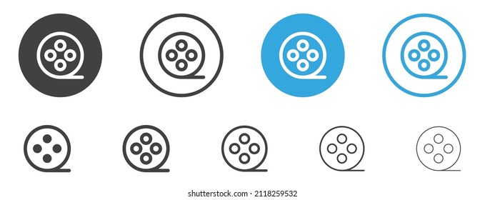 film reel icon, camera tape symbol . media player video film roll icons	
