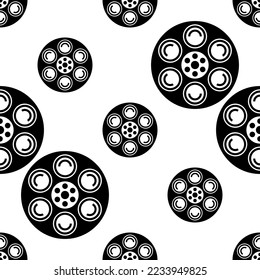 Film Reel Icon, Cinema Movie Reel Icon Seamless Pattern Vector Art Illustration