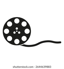 Film reel icon. Cinema tape symbol. Black movie vector. Abstract media shape.