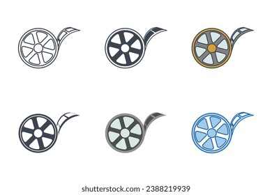 Colección de iconos de Film Reel con estilos diferentes. Icono de Reel Film ilustración vector aislada en fondo blanco