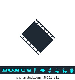 Film reel icon flat. Black pictogram on white background. Vector illustration symbol and bonus button