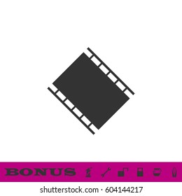 Film reel icon flat. Black pictogram on white background. Vector illustration symbol and bonus button
