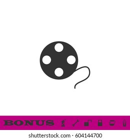 Film reel icon flat. Black pictogram on white background. Vector illustration symbol and bonus button