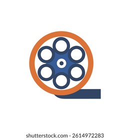 Film reel icon with flat design and colors