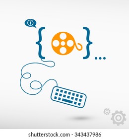 Film reel icon and flat design elements. Design concept icons for application development, web design, creative process.