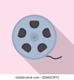 Film reel icon flat vector. Movie cinema. Video camera