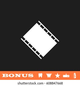 Film reel icon flat. White pictogram on black background. Vector illustration symbol and bonus button tooth, vase, star, mirror, bottle