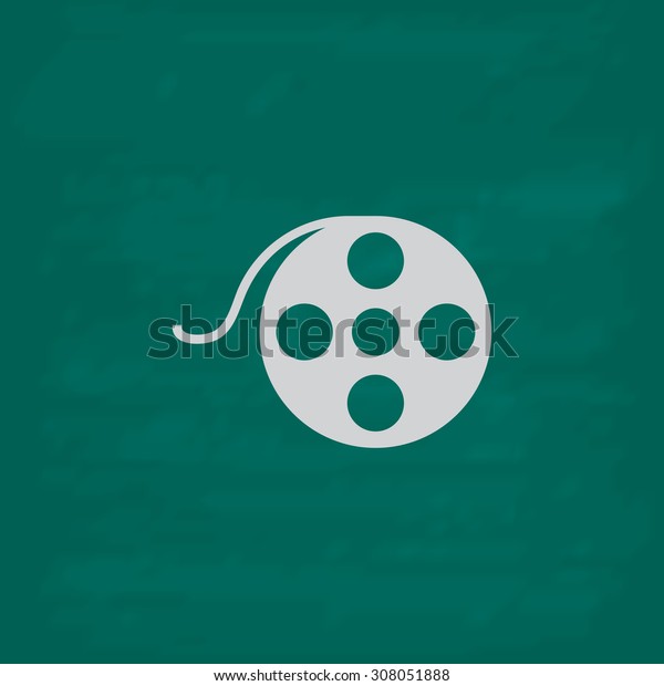 Film reel. Icon. Imitation draw with white chalk\
on green chalkboard. Flat Pictogram and School board background.\
Vector illustration\
symbol