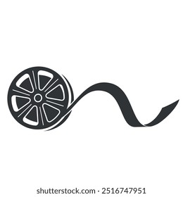 Film reel icon isolated on a white background showcasing traditional cinematography equipment for showcasing motion pictures and storytelling