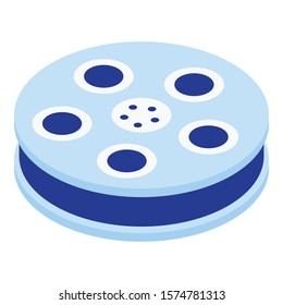 Film reel icon. Isometric of film reel vector icon for web design isolated on white background