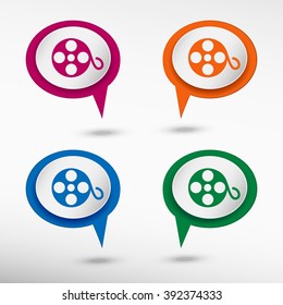 Film reel icon on colorful chat speech bubbles